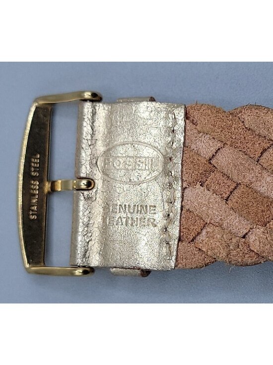 Vintage Fossil Ladies JR9017 Square Watch Date Window Woven Leather Band  8\